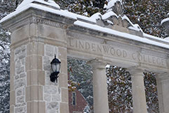 Lindenwood College sign in the winter. Link to Gifts of Cash, Checks, and Credit Cards